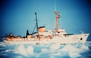 Ship moving through Arctic ice