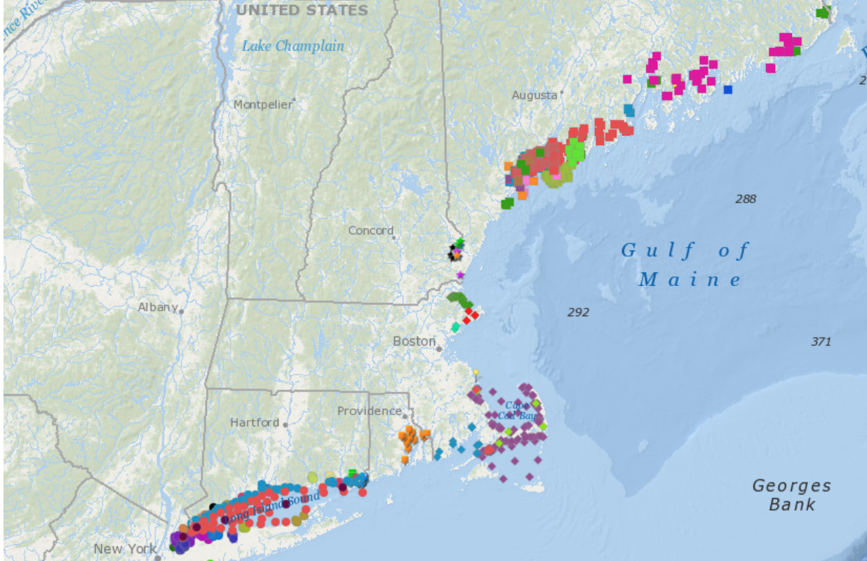 Map showing water monitoring sites across the Northeast US