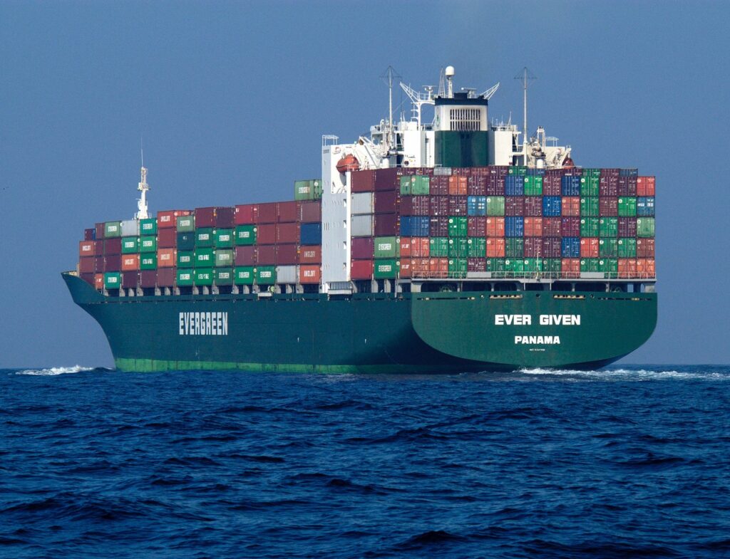 Image of a massive container ship carrying hundreds of containers