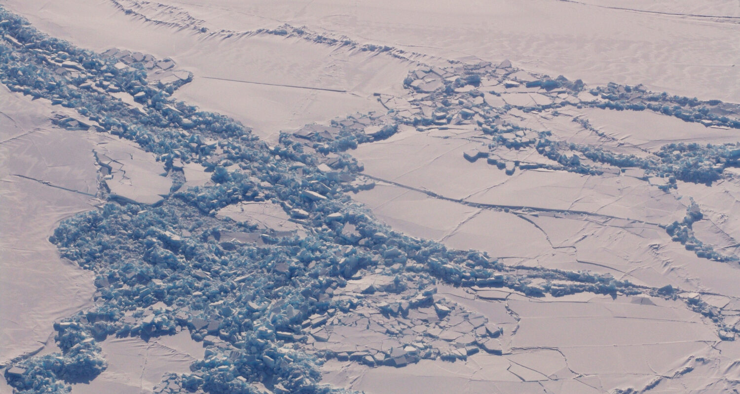 sea ice sheets pushing into one another creating pressure ridges